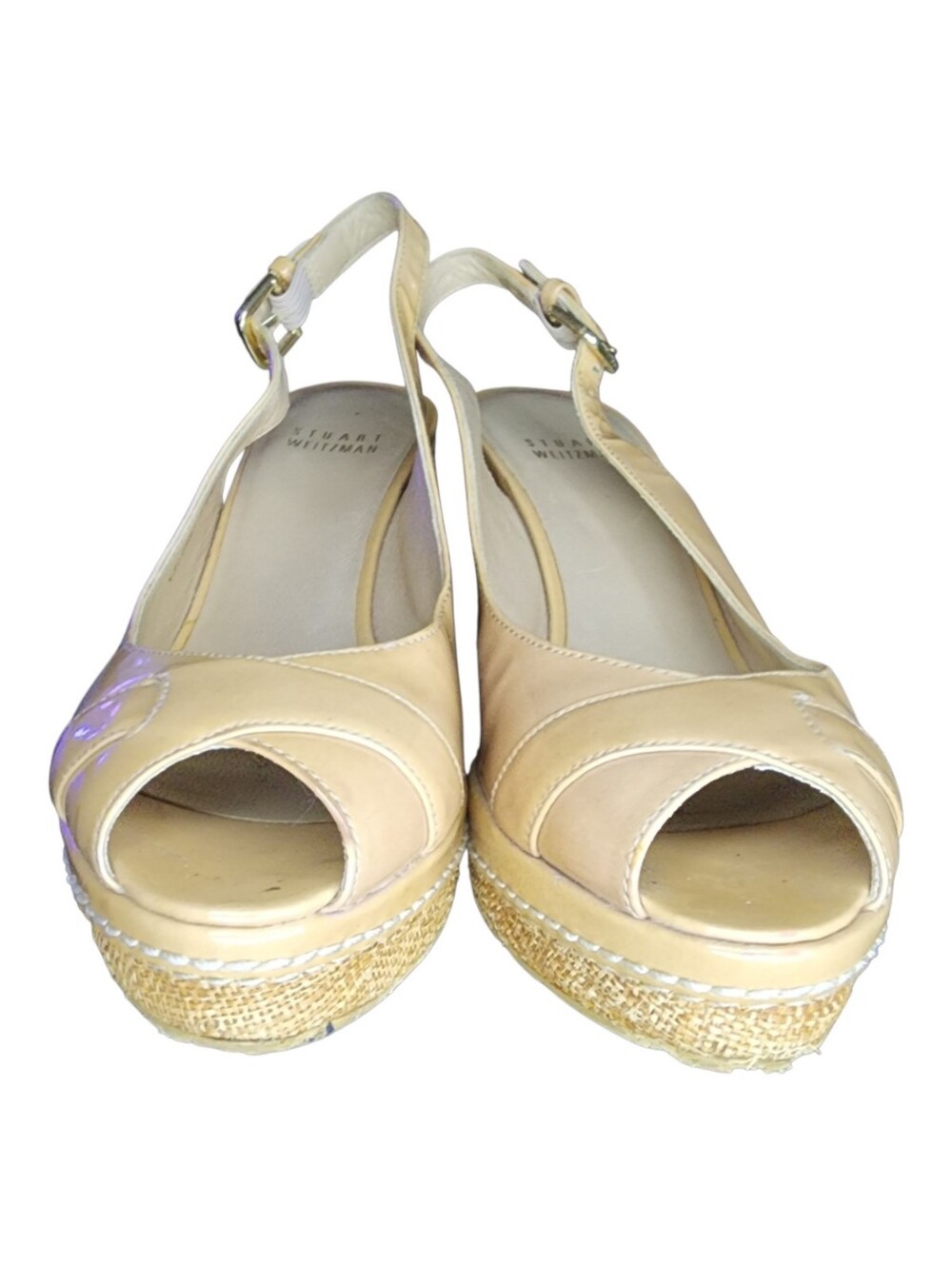 STUART WEITZMAN Beige Patent Leather Excise Wedge Sandals, Womens 5.5 - Picture 4 of 13